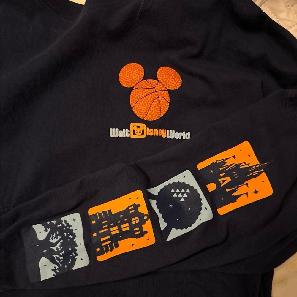 Disney World Black Sweatshirt with Orange and Blue Graphics